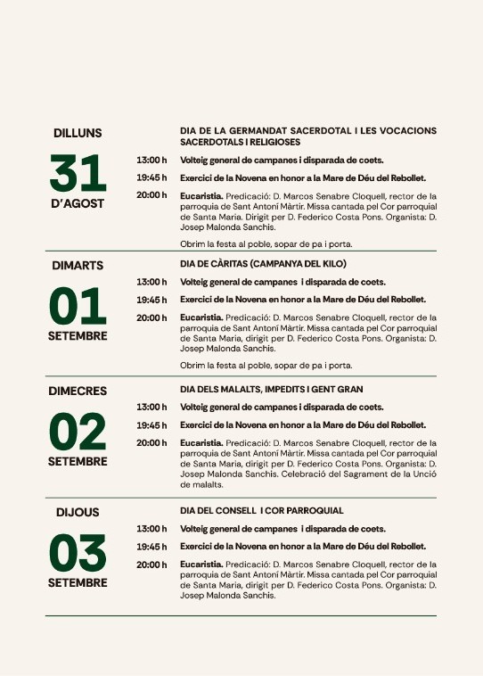 Programa oficial de les festes 2026: actes del 31 d'agost al 3 de setembre