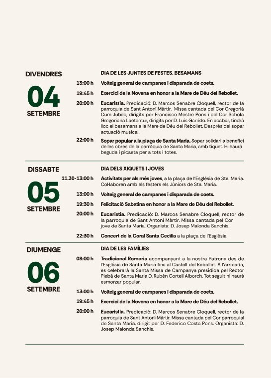 Programa oficial de les festes 2026: actes del 4 al 6 de setembre