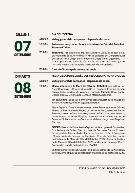 Programa oficial de les festes 2026: actes del 7 i 8 de setembre